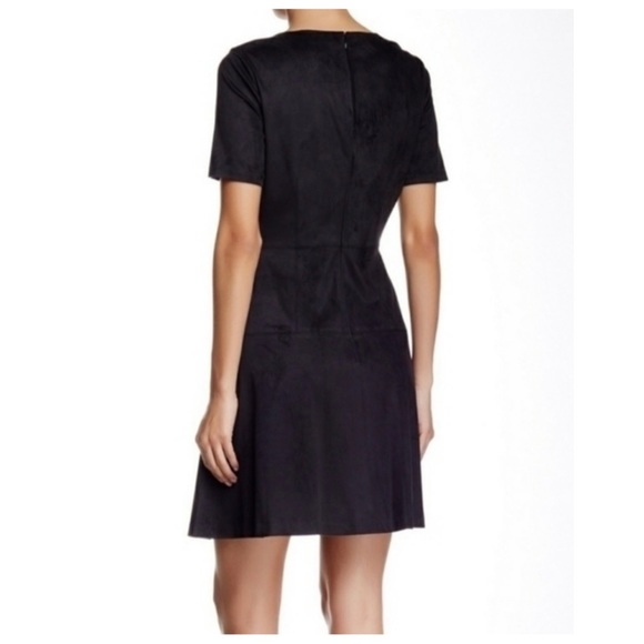 CeCe Cynthia Steffe Anthropologie Black Vegan Suede Fit and Flare Dress 10 - Picture 2 of 10